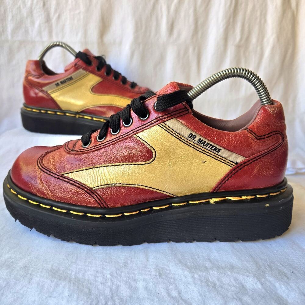 Vintage 90s Dr Martens Red/Yellow Chunky Oxfords Size UK 6/US Women's 8 England